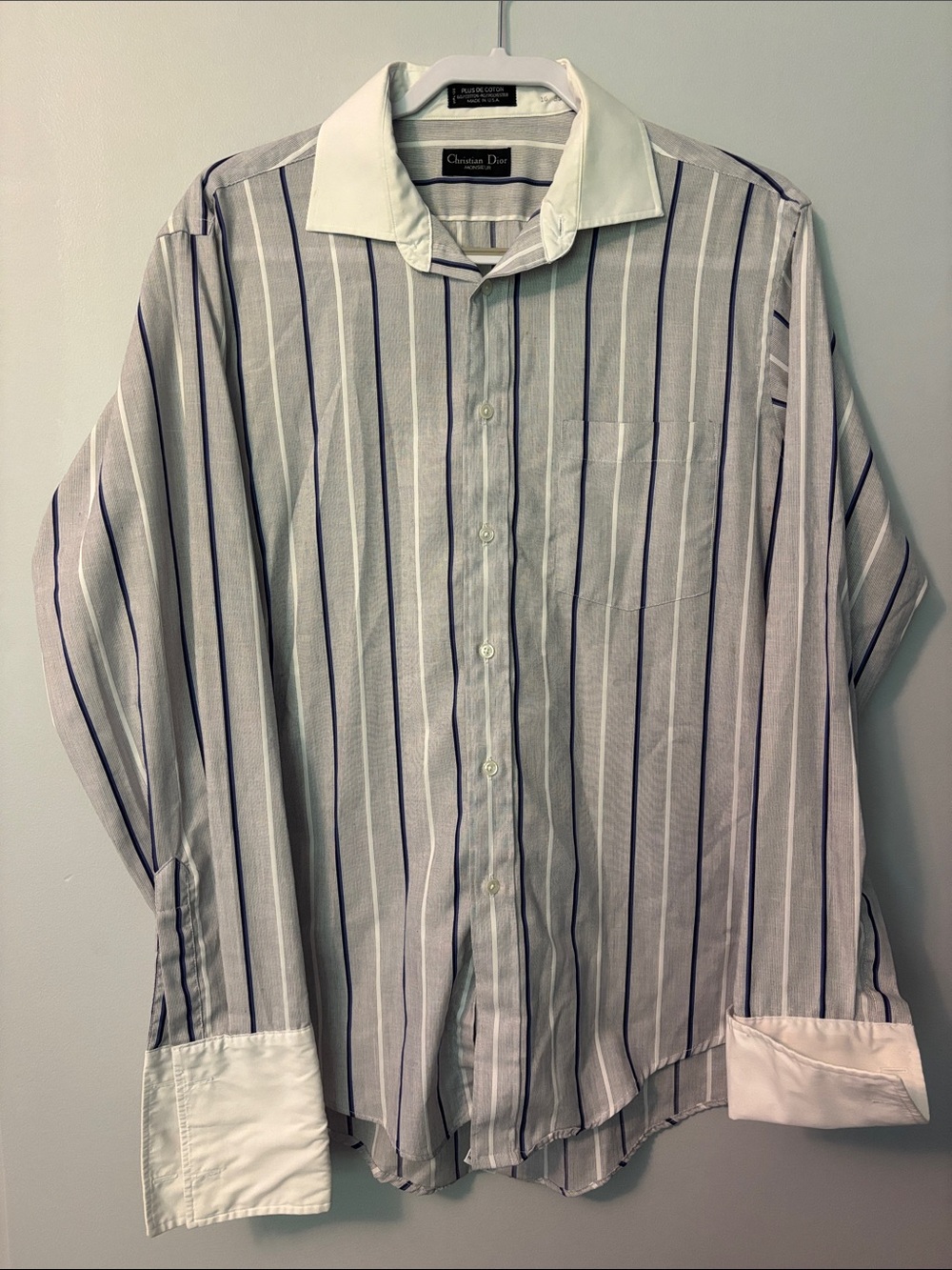 Dior Men’s White Shirt with Blue and Gray Stripes